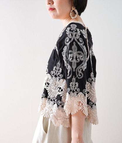 Bohemian blouse with embroidery and lace