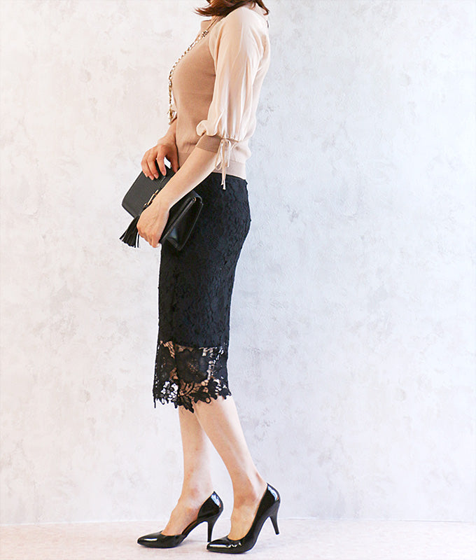 【SALE】Black Lace tight skirt