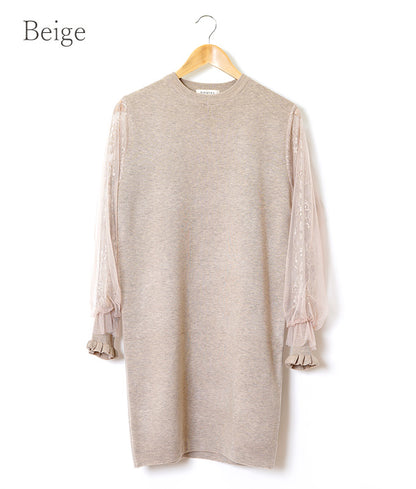 【SALE】Lace sleeve knit dress