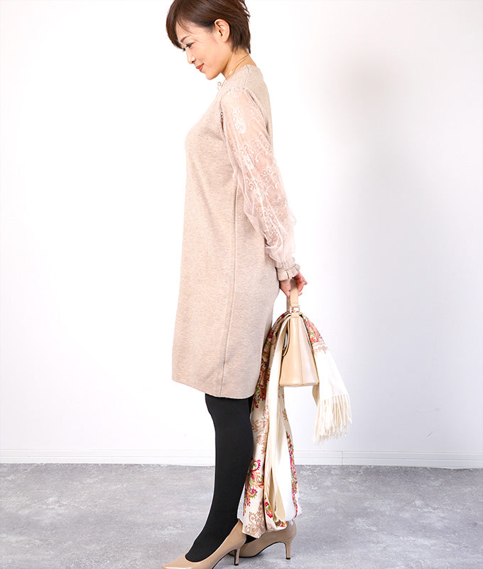 【SALE】Lace sleeve knit dress