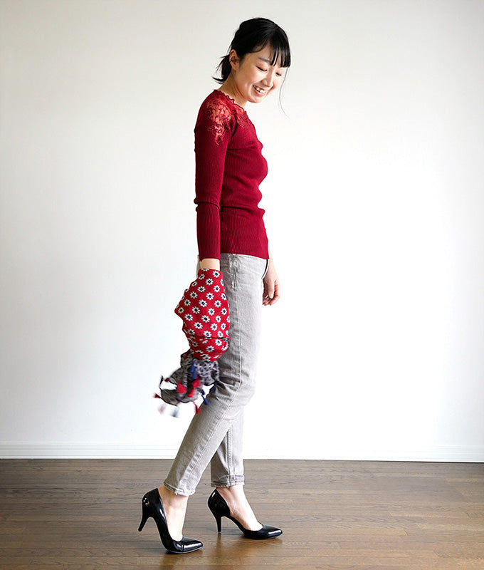 【SALE】Flower lace and stone rib knit