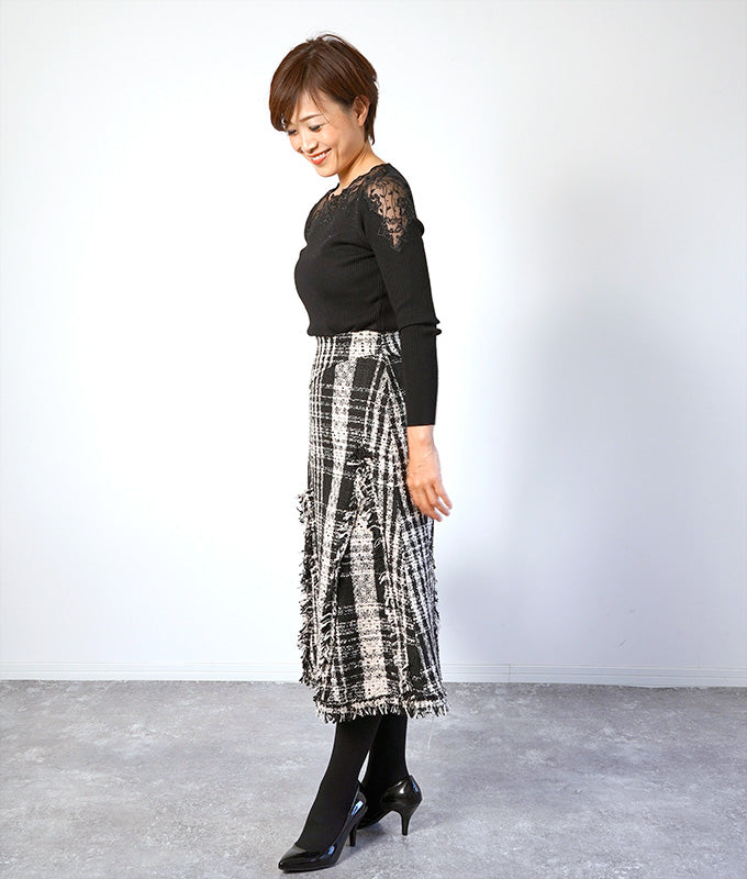 【SALE】Flower lace and stone rib knit