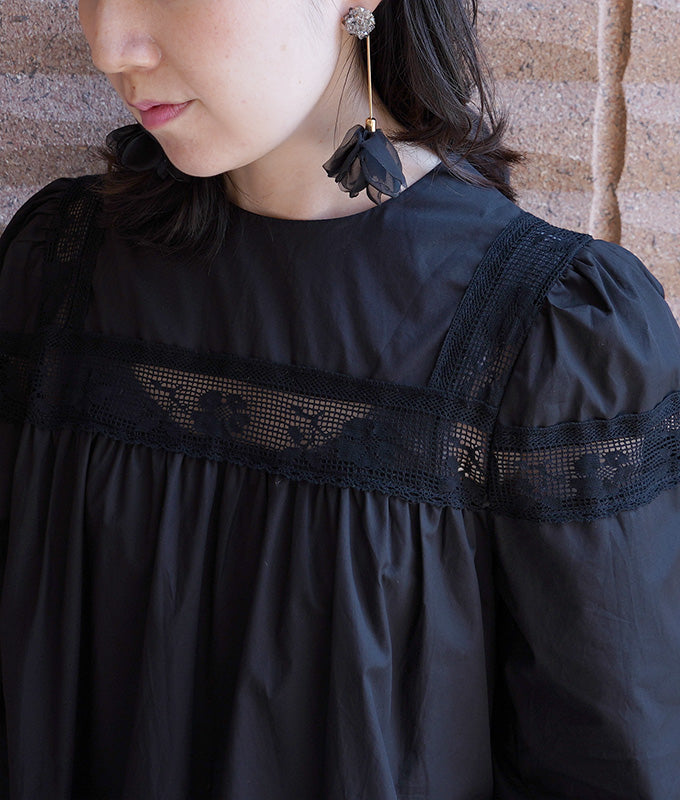 Lace tape design black dress