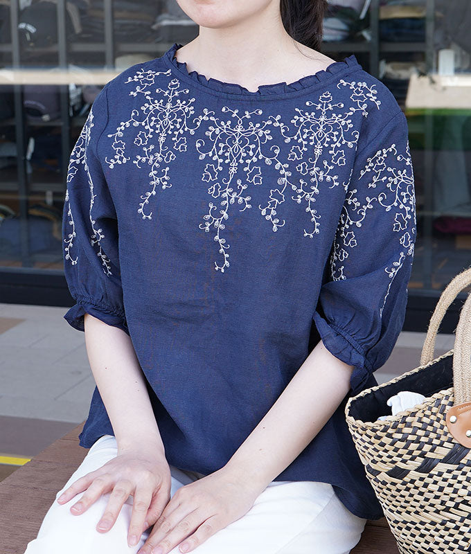 Ivy embroidary linen blouse