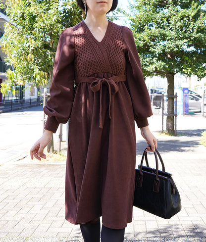 Cable knitting and suede dress