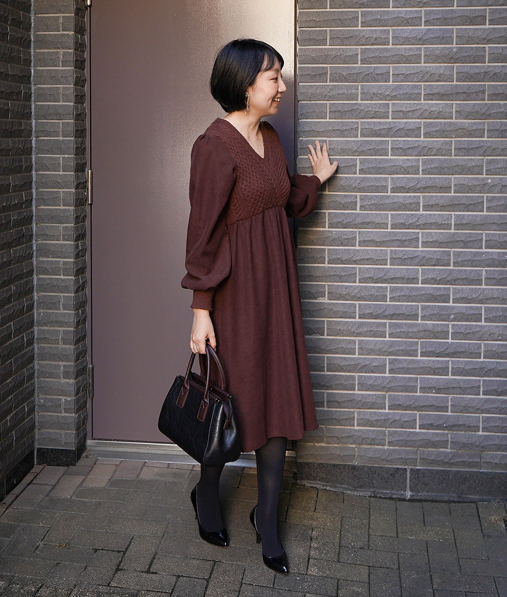 Cable knitting and suede dress