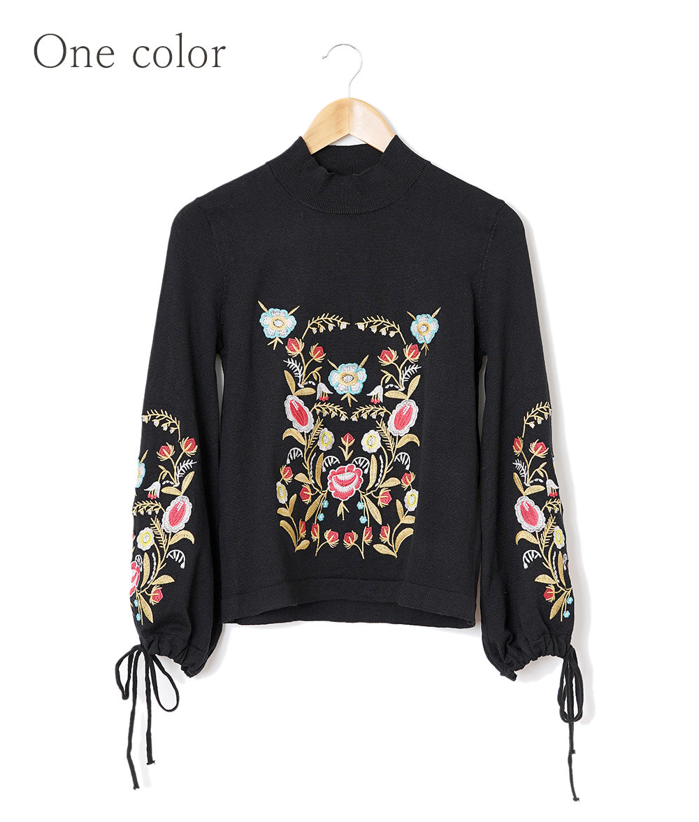 Colorful flower high neck knit