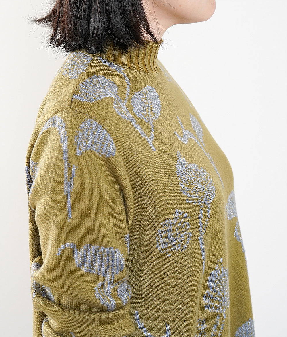【SALE】Glittering flower-patterned knit dress