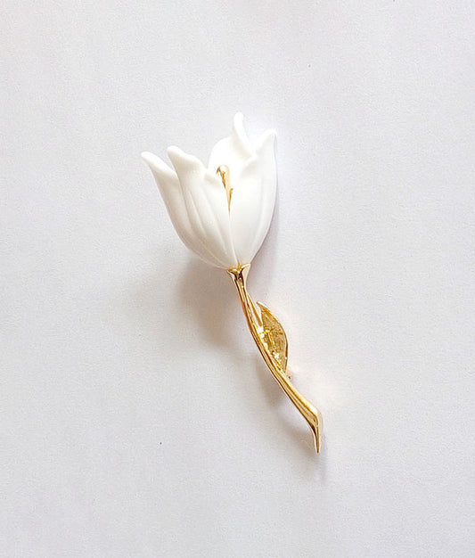 Dignified white tulip brooch
