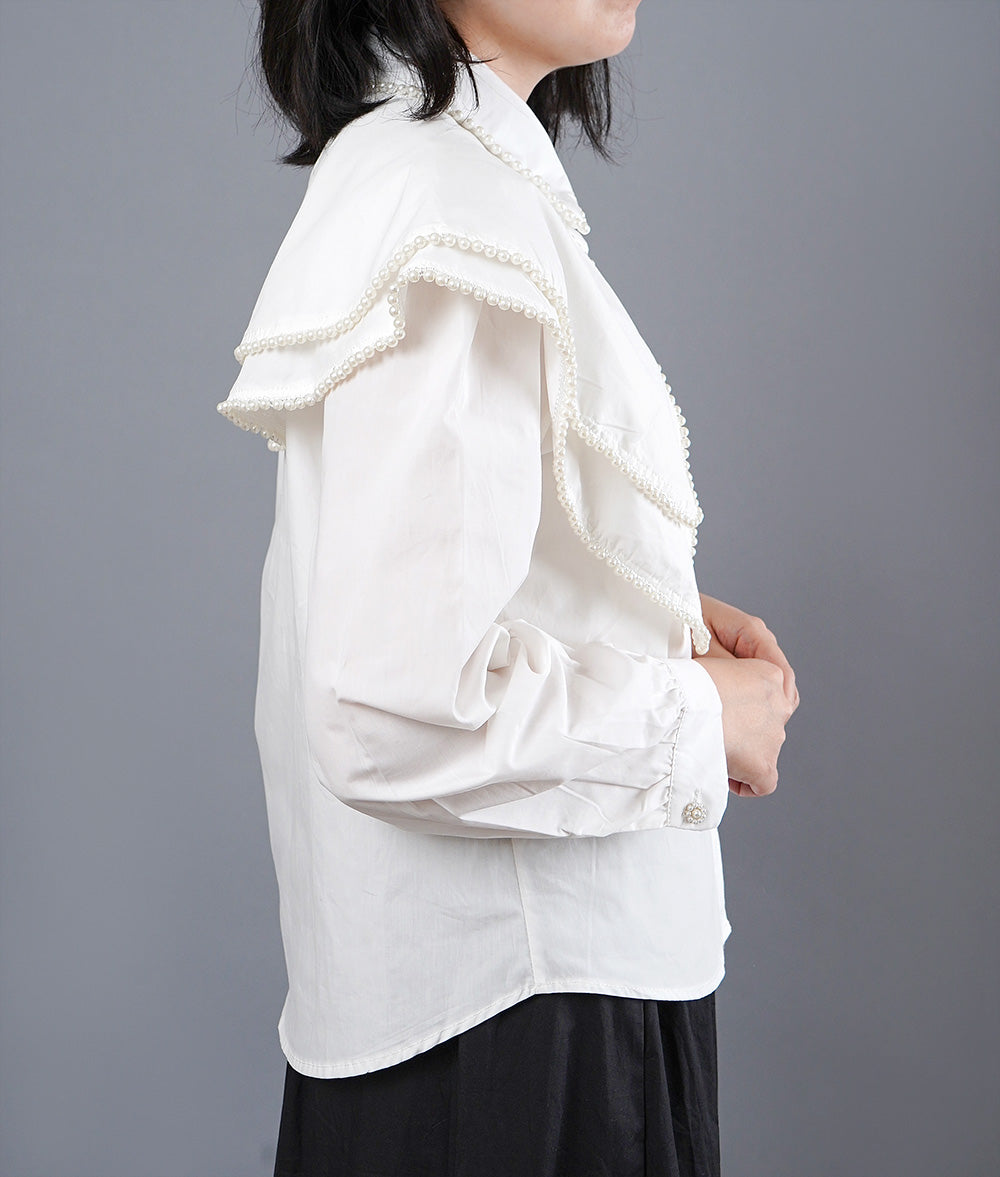 【SALE】White blouse with decorative collar