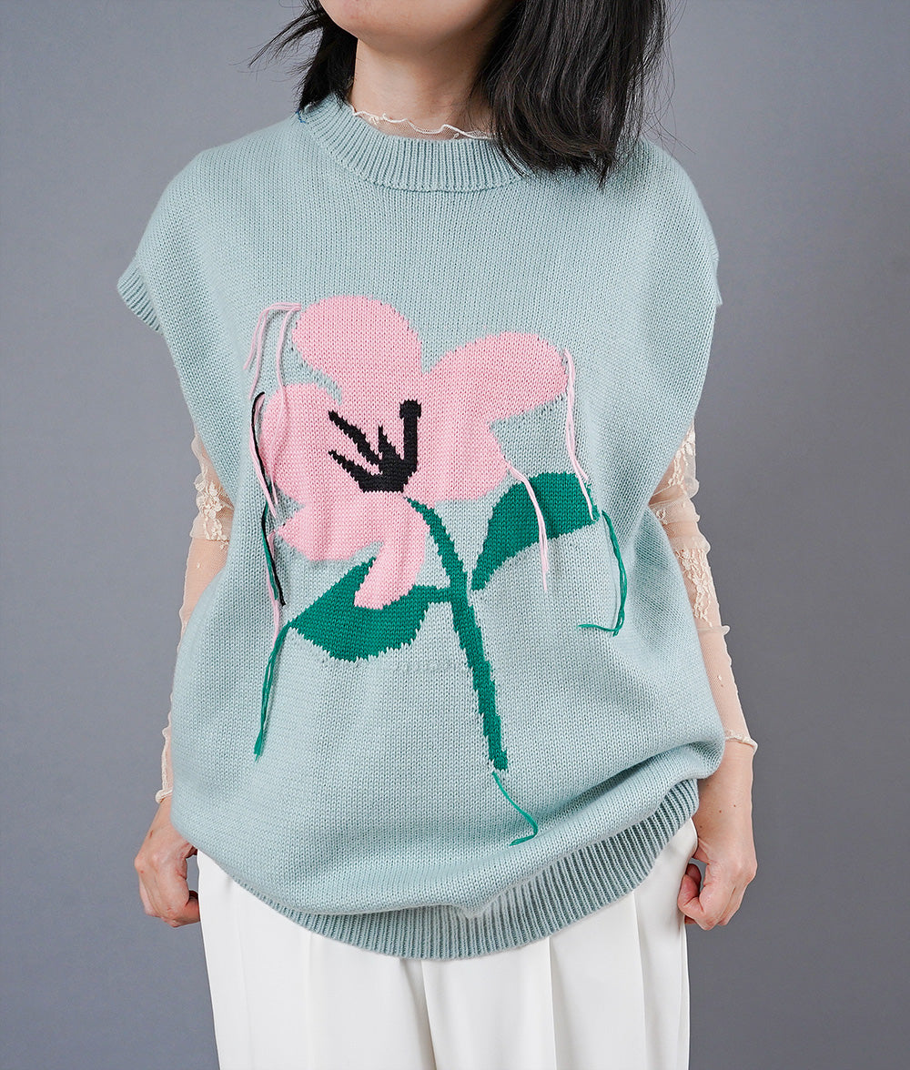 【SALE】Retro flower knit vest