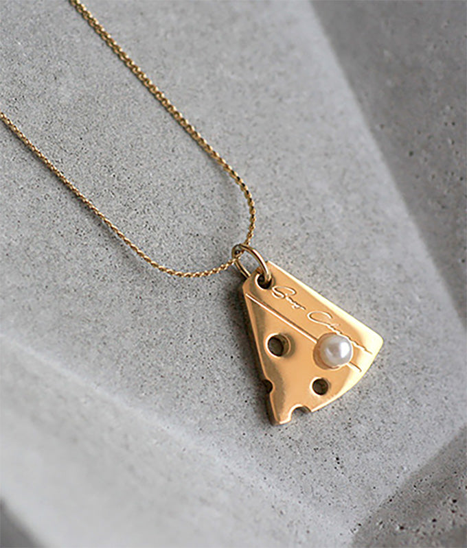 【SALE】Cheese motif gold necklace