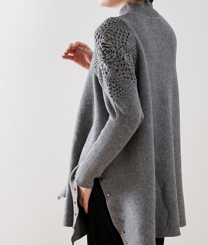 Openwork dolman sleeve knit with accents