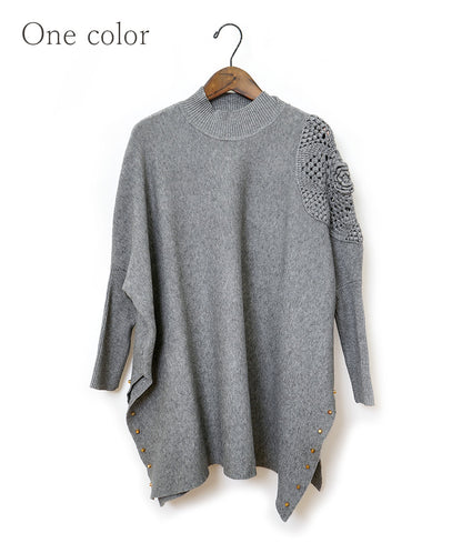 Openwork dolman sleeve knit with accents