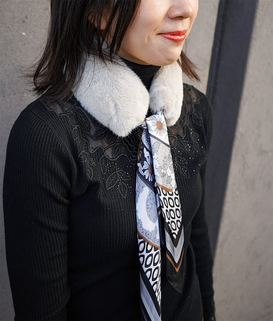 Fur and geometric scarf neck warmer