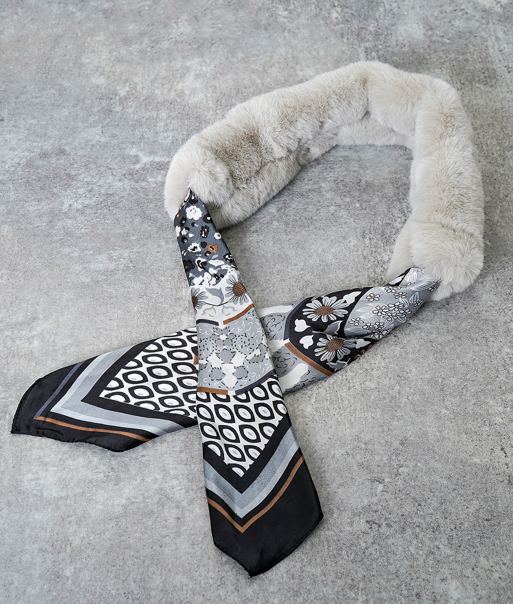 Fur and geometric scarf neck warmer
