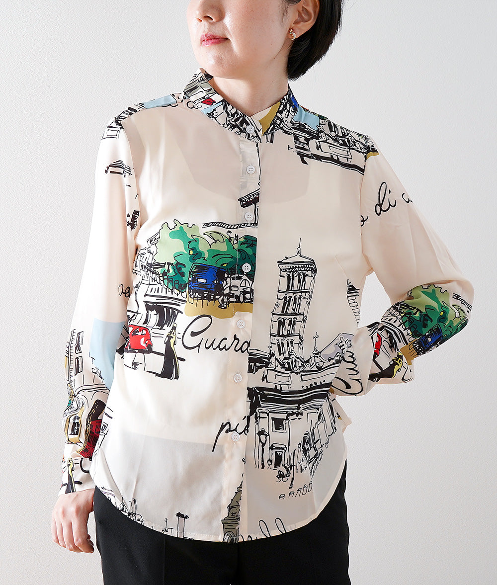 Long-sleeved shirt with a Parisian cityscape