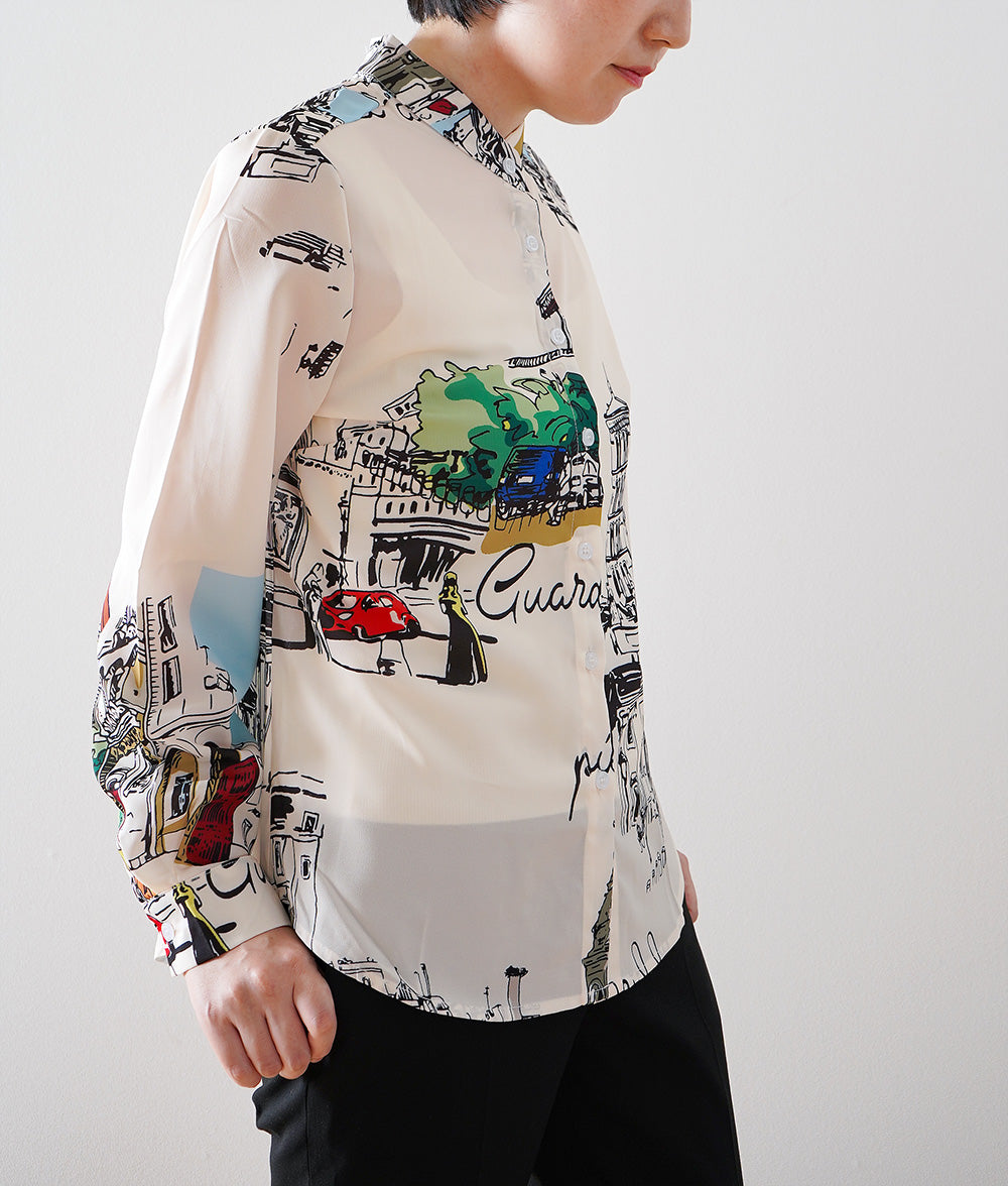 Long-sleeved shirt with a Parisian cityscape