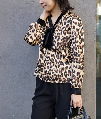 Glossy leopard bowtie blouse
