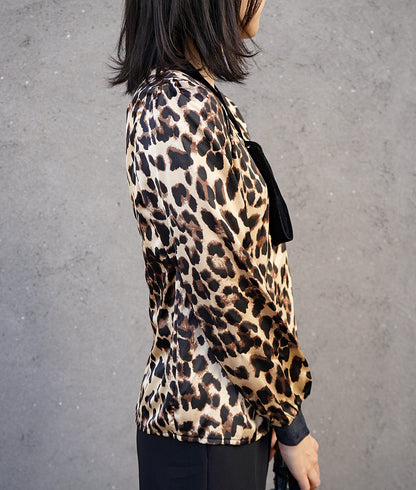 Glossy leopard bowtie blouse