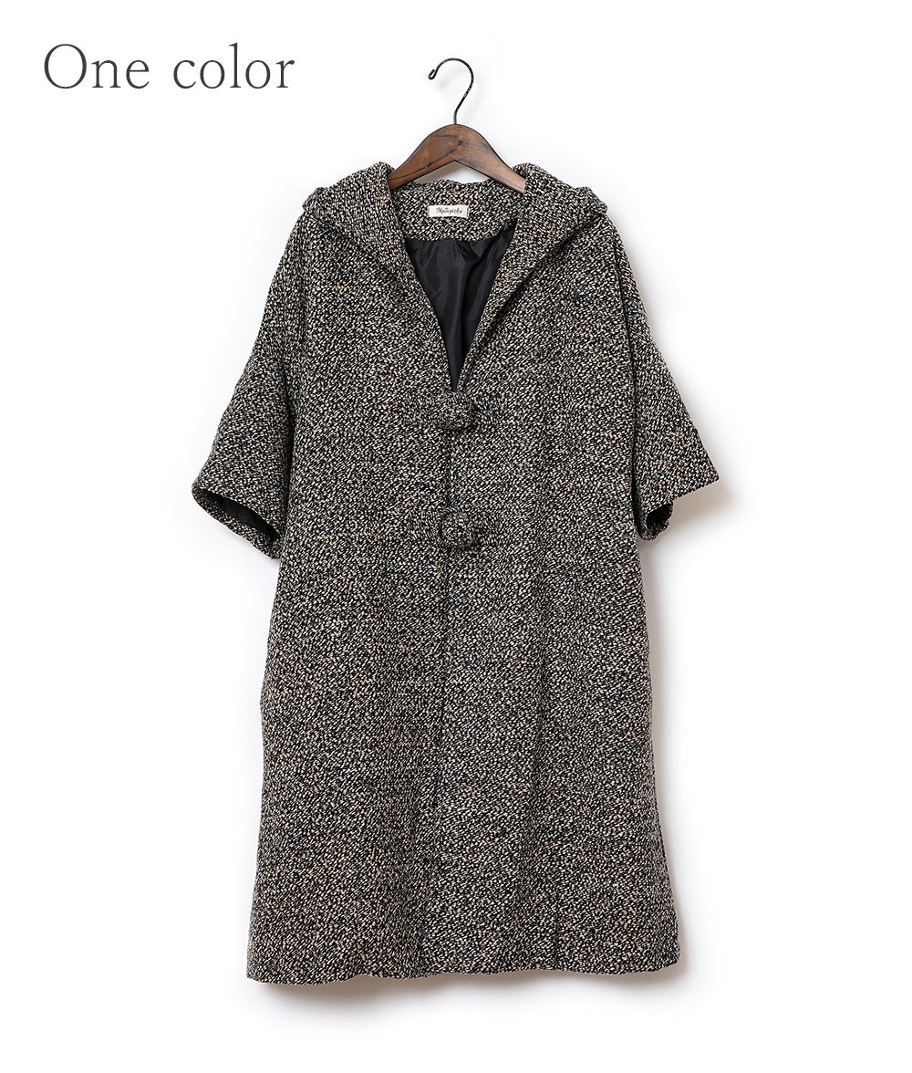 Bun button tweed hooded coat