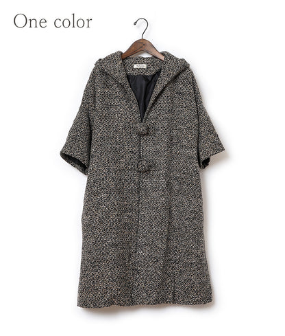 Bun button tweed hooded coat