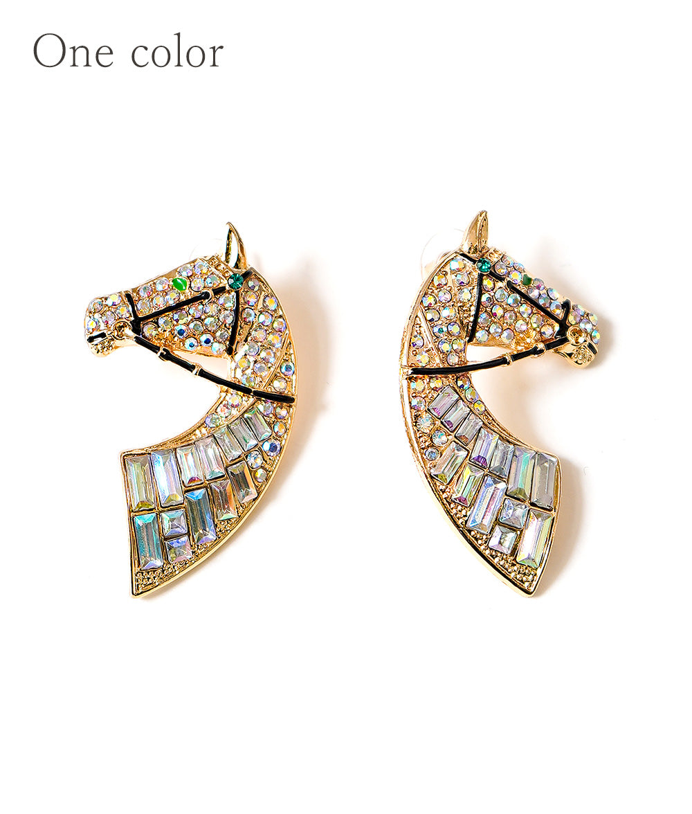 Aurora shining horse motif earrings
