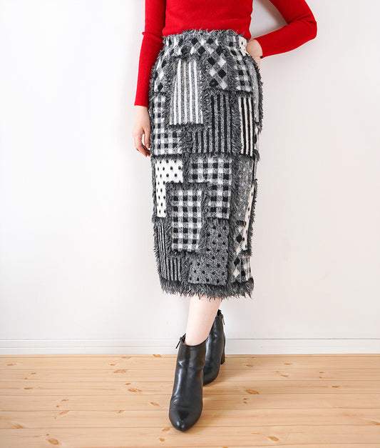 Polka dot, check and striped patchwork skirt