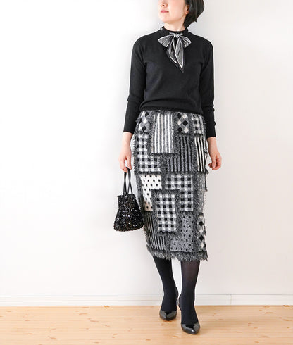 Polka dot, check and striped patchwork skirt