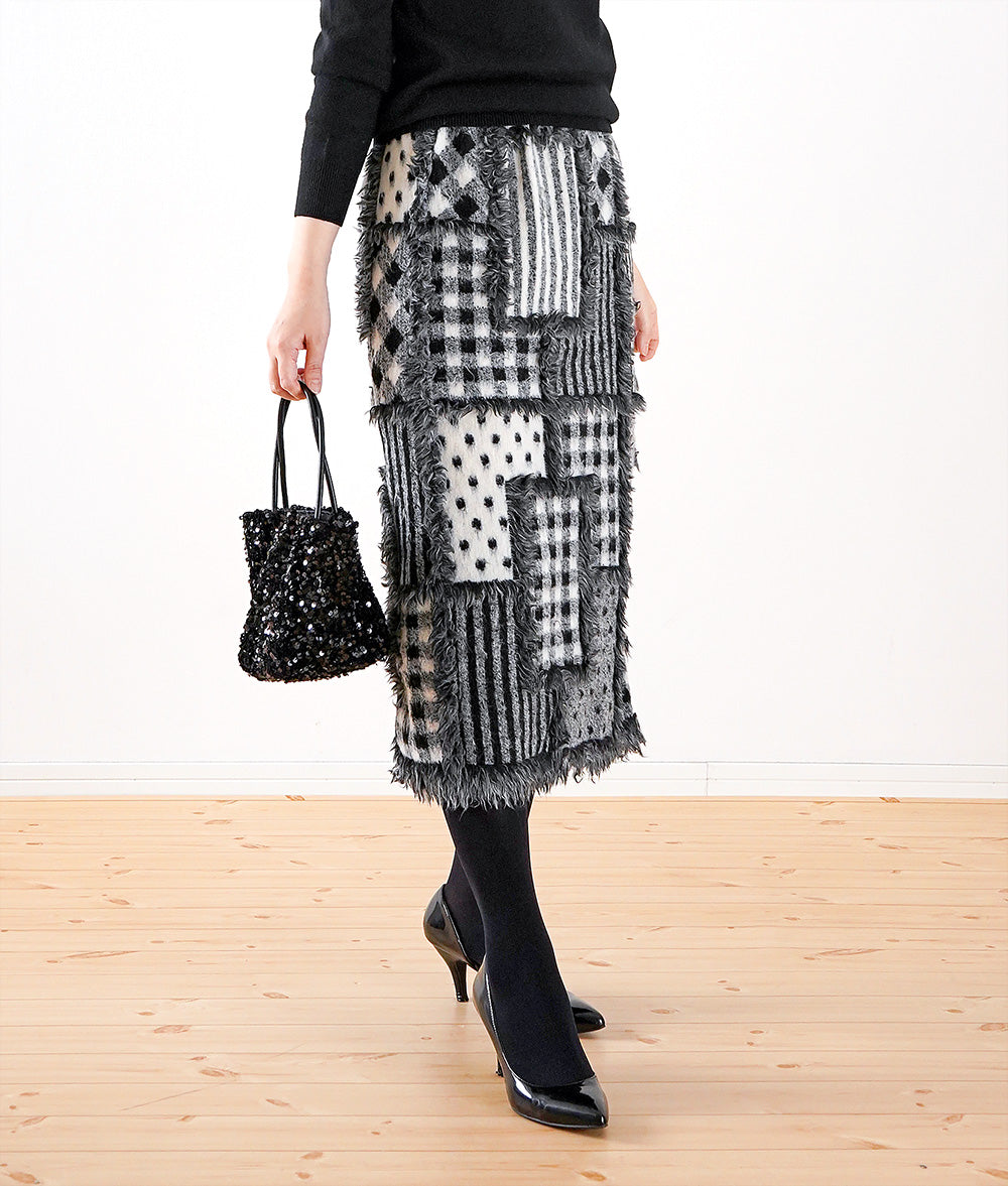 Polka dot, check and striped patchwork skirt