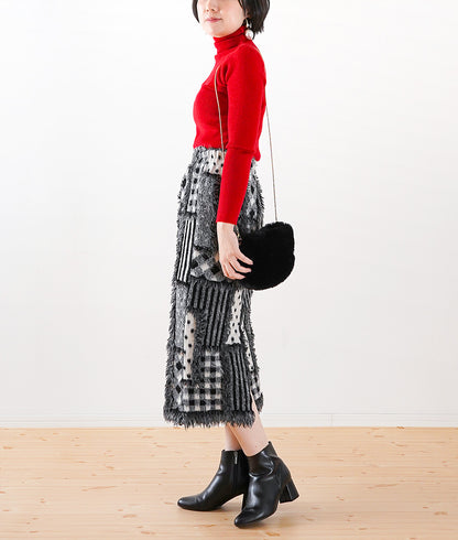Polka dot, check and striped patchwork skirt
