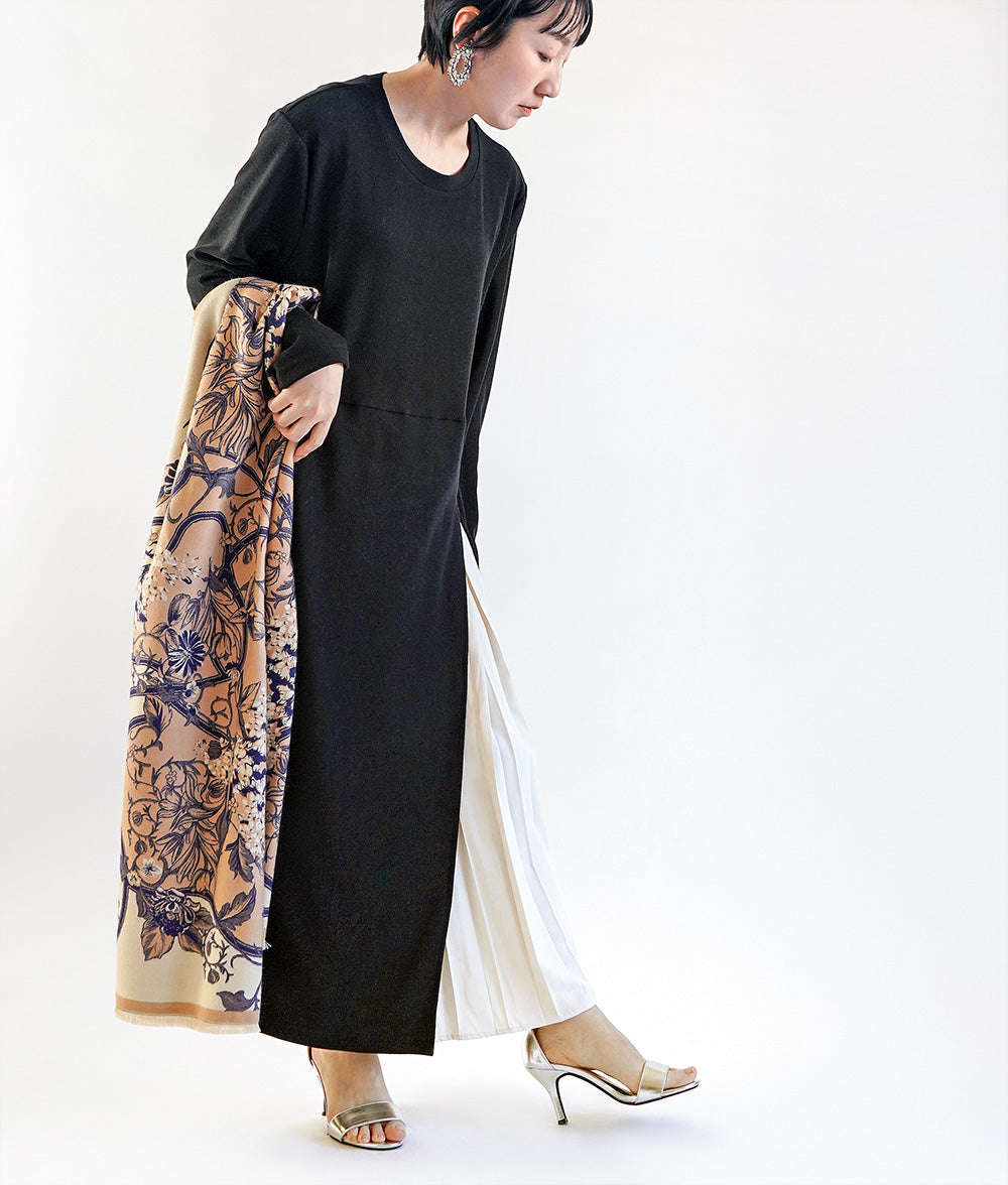 【SALE】Pleated switching long dress