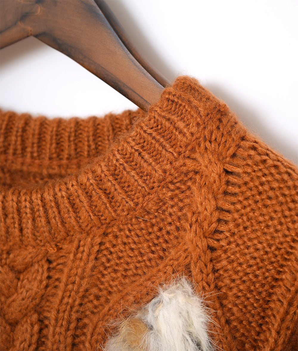 Rabbit fur and aran knit