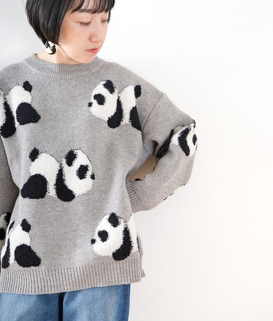 Round shape panda pattern knit