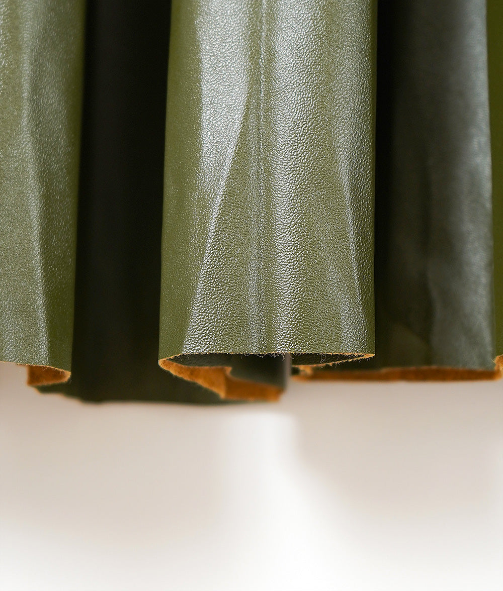 Smoky khaki eco-leather pleated skirt