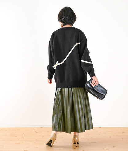 Smoky khaki eco-leather pleated skirt