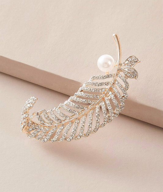 Stone and Pearl Leaf Brooch