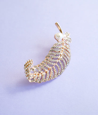 Stone and Pearl Leaf Brooch
