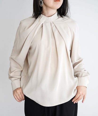 Milk tea color soft pleated blouse