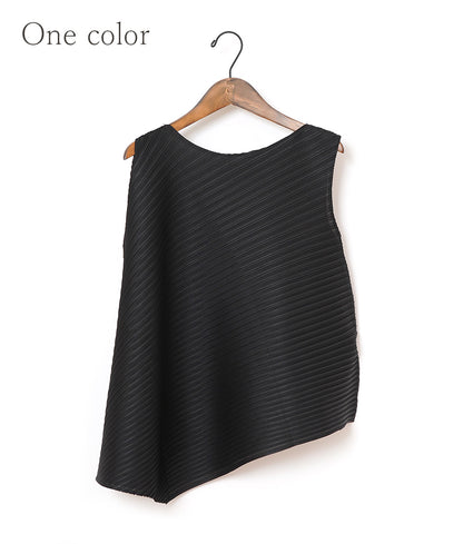 【SALE】Sleeveless ashes tops with satin pleats