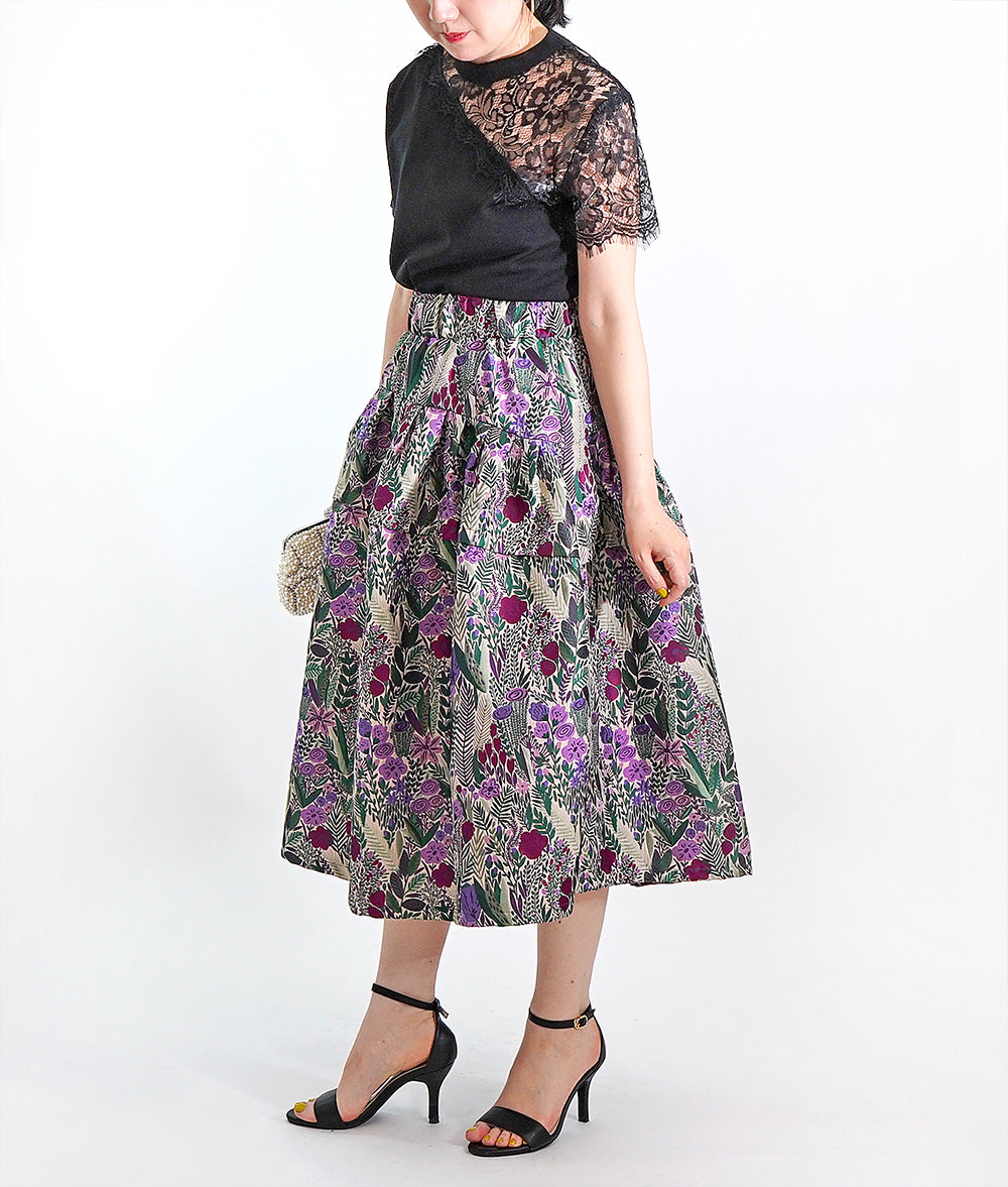 Soft volume floral jacquard skirt