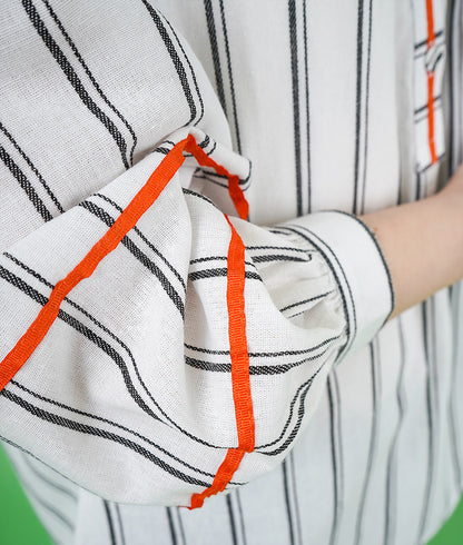Orange line striped linen shirt