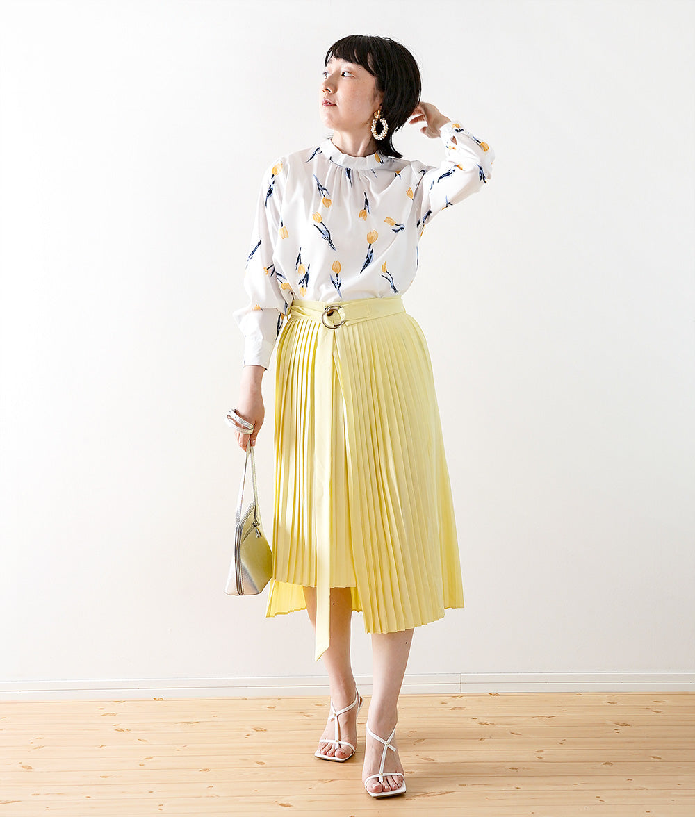 【SALE】Pale yellow catchy pleated skirt