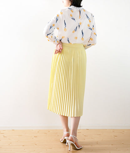 【SALE】Pale yellow catchy pleated skirt