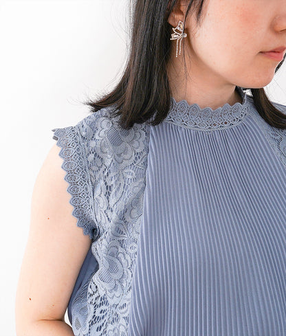 【SALE】Lace and pleated sleeveless blouse