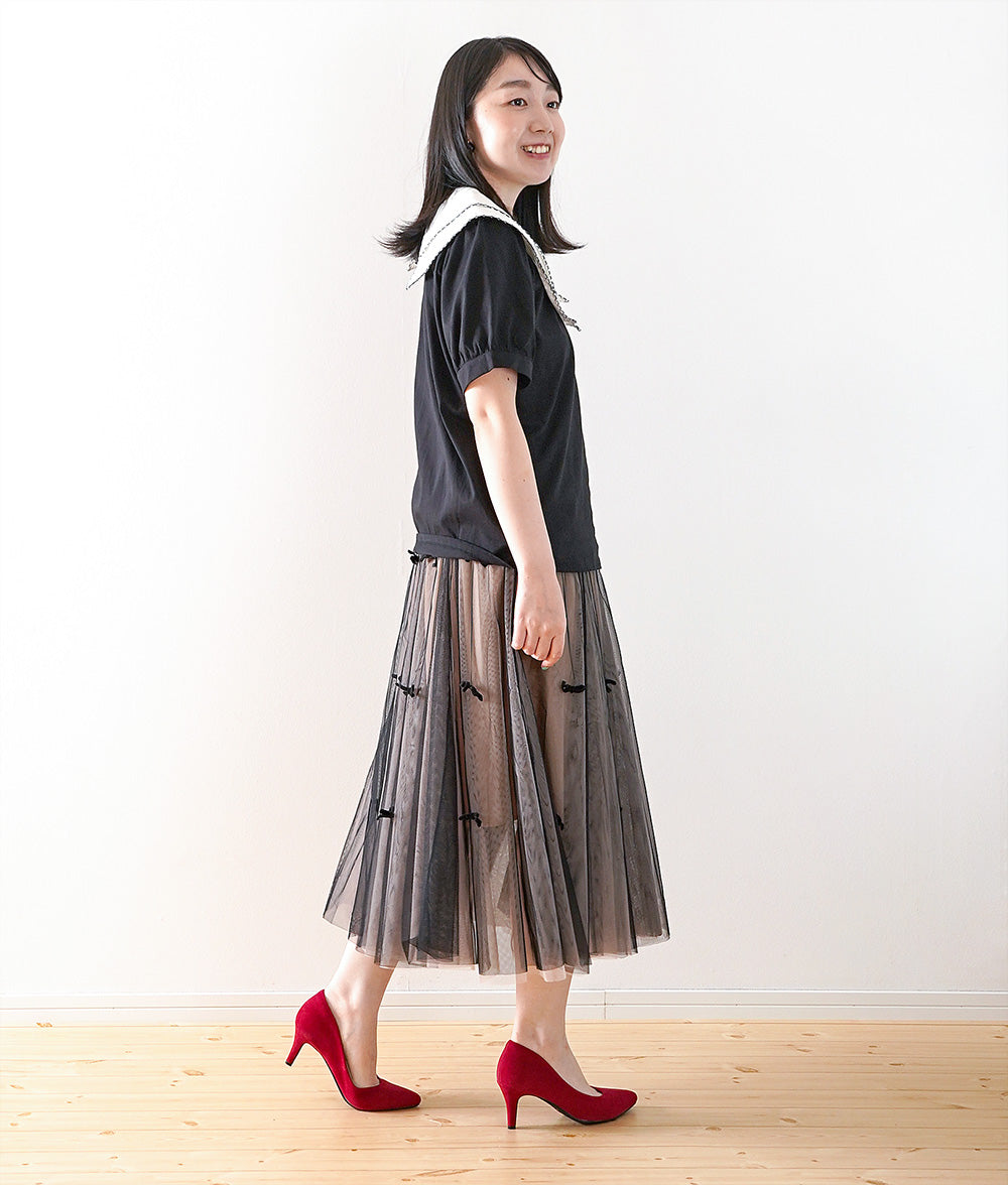 Romantic elegant color ribbon tulle skirt