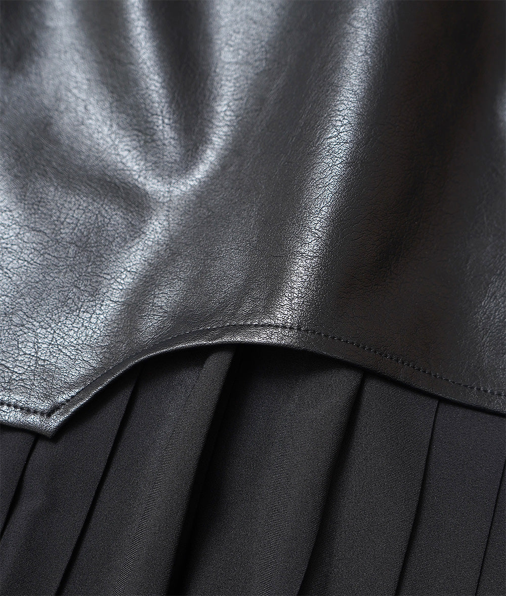 Mix of different materials is a stylish faux leather skirt