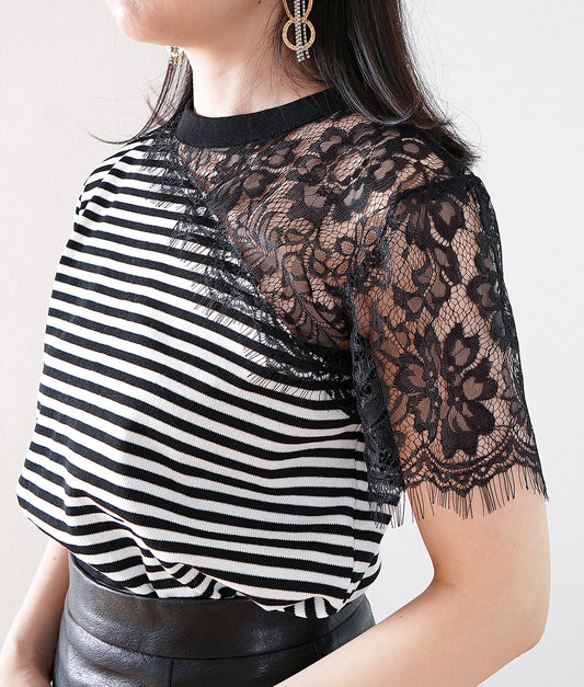 Lace short sleeve knit for an accent