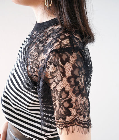Lace short sleeve knit for an accent