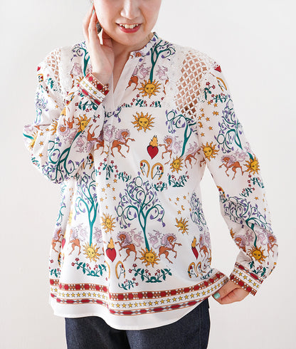 Elegant pattern shirt of the sun and stars with beautiful openwork lace